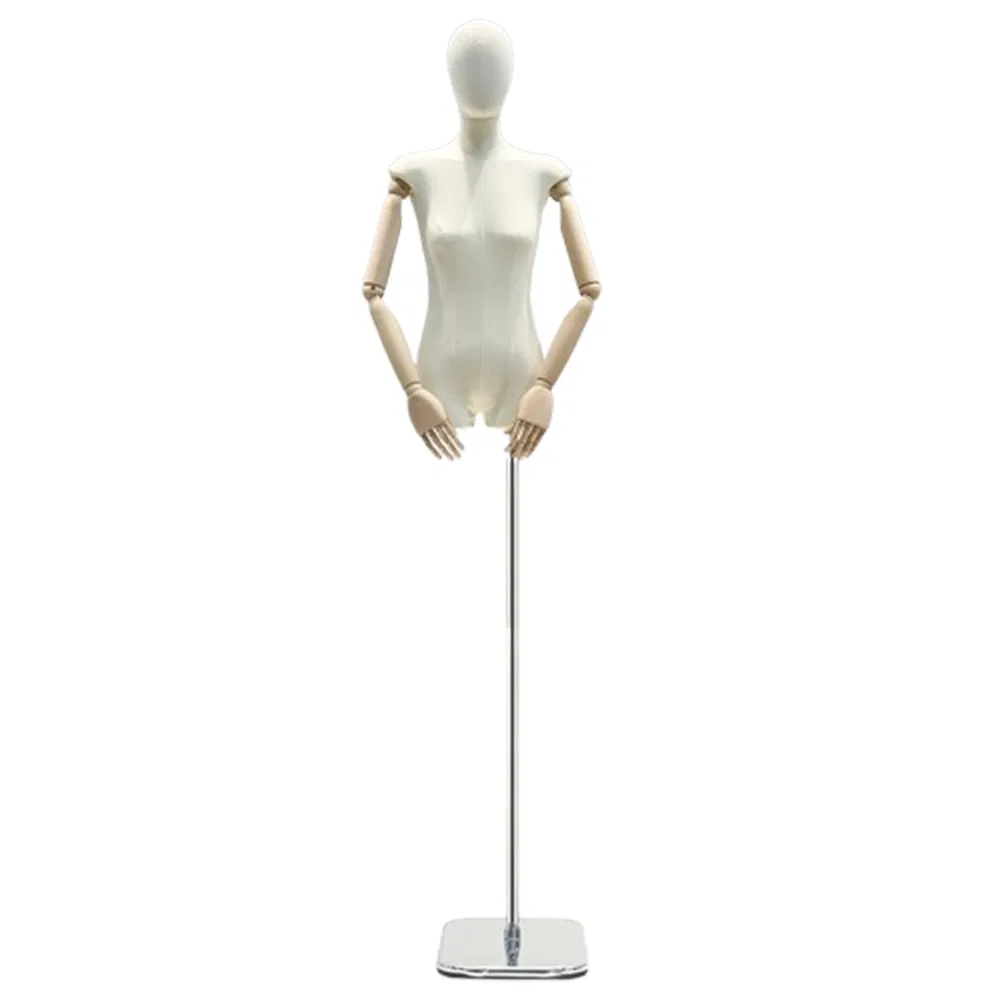 Popular Thin Upper Body Mannequin in Glossy/Matt Black/White with Head and Height Adjustable Metal Stand Made of PP/PE/ABS/Fiberglass for Female Clothes Display