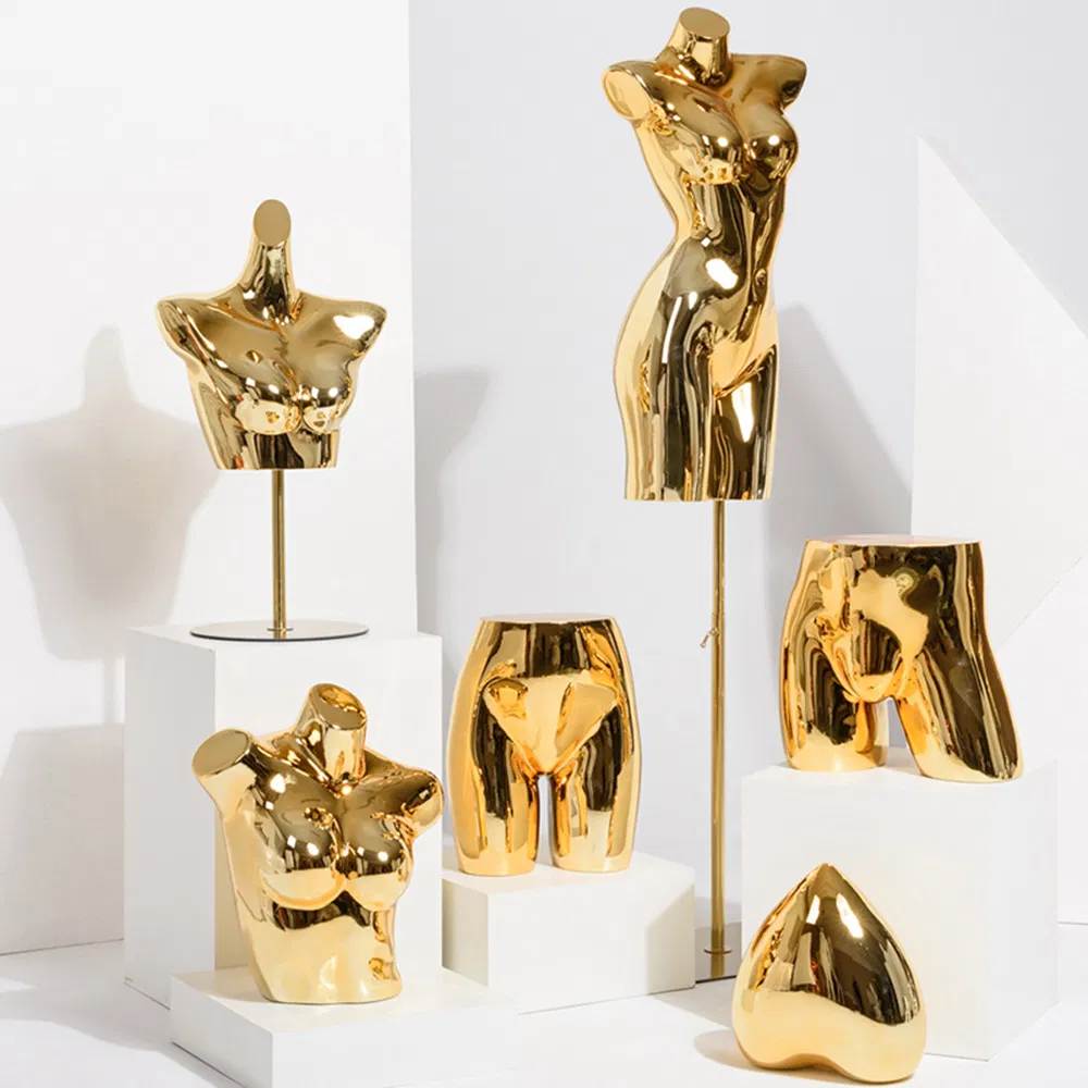 Hot Selling Electroplated Bust Mannequin in Glossy Gold/Rose Gold/Silver with Adjustable Height Bracket Base Made of PP/PE/ABS/Fiberglass for Female Bra Display