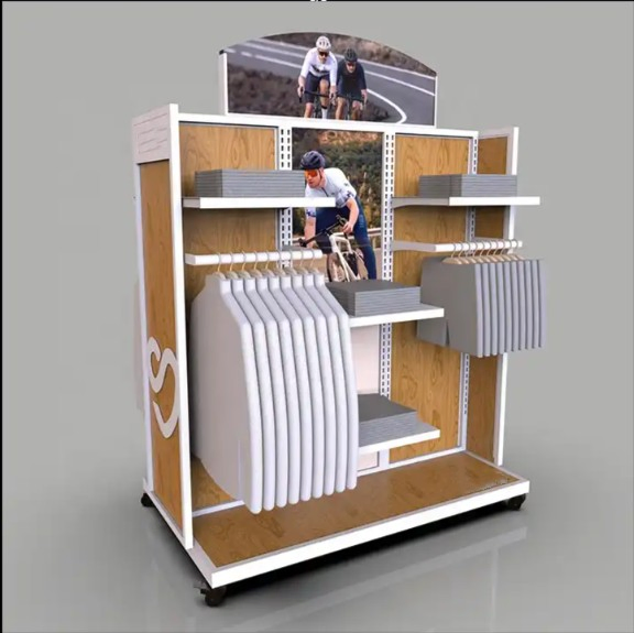 Customized Retail Store Shop Fittings Metal Wood Shelf Hanging Shirt Garment Clothing Display Rack with Hanger
