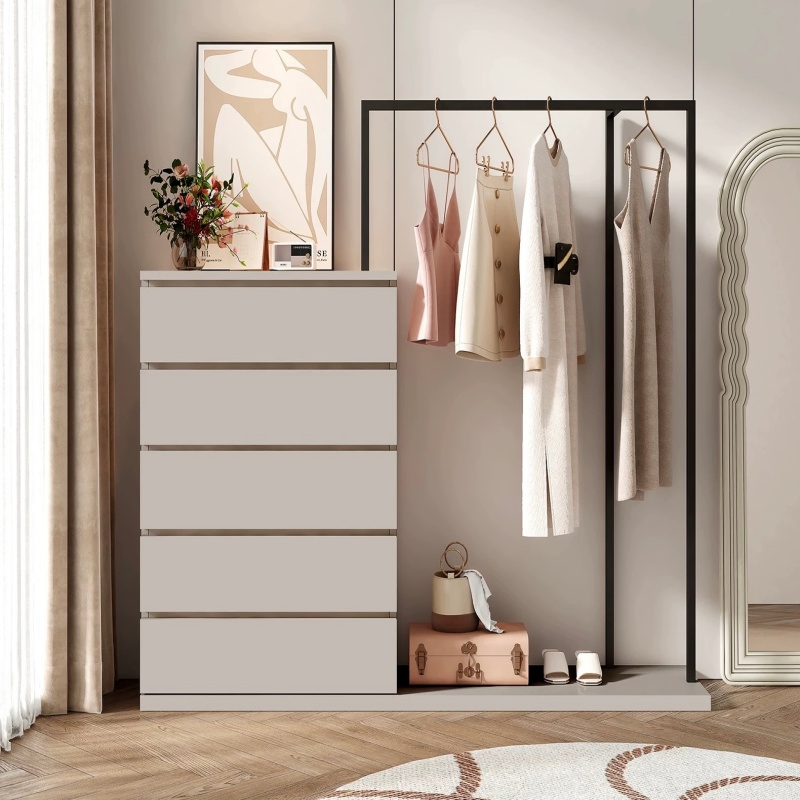 Wholesale Bedroom Wood Clothes Shelf Garment Hanger Coat Rack with Storage Drawers