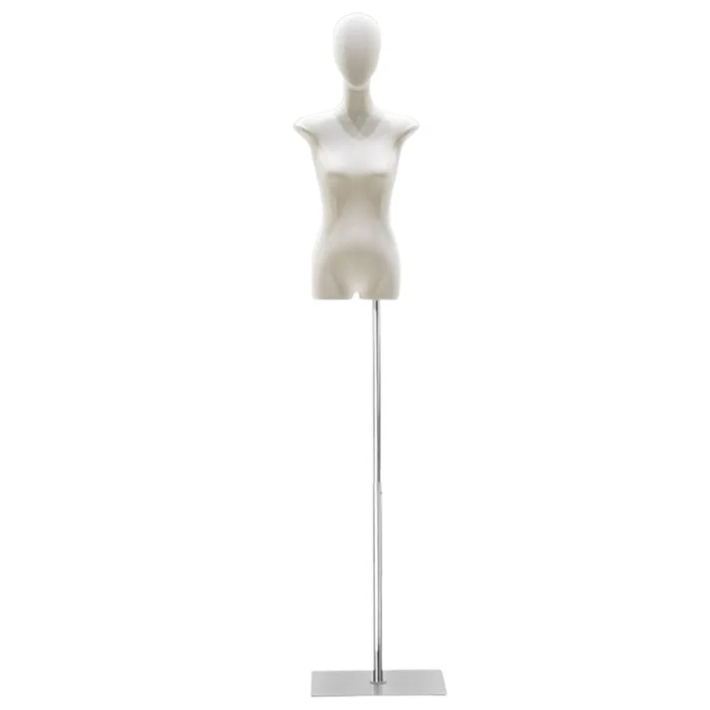 Popular Thin Upper Body Mannequin in Glossy/Matt Black/White with Head and Height Adjustable Metal Stand Made of PP/PE/ABS/Fiberglass for Female Clothes Display