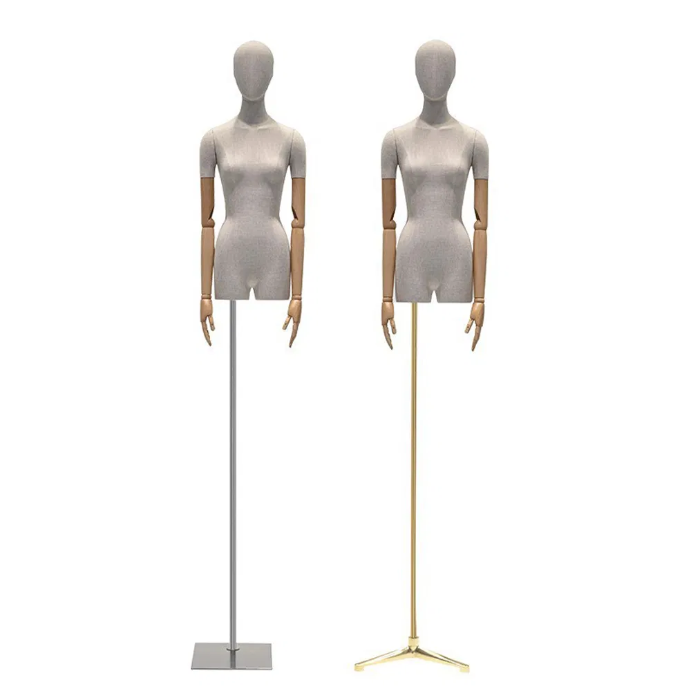 High End Upper Body Mannequin in Matte Grey/White with Abstract Face and Height Adjustable Metal Bracket Made of PP/PE/ABS/Fiberglass for Female Clothes Display