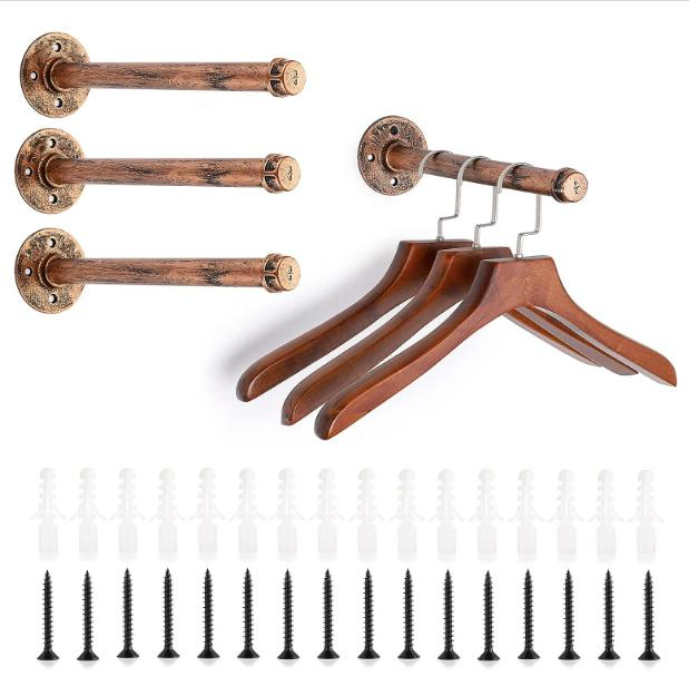 4 PCS 12 Inch Heavy Duty Rustic Coat Hangers with Screws Wall-Mounted Garment Holder Racks for Bedroom Bathroom Boutique Store