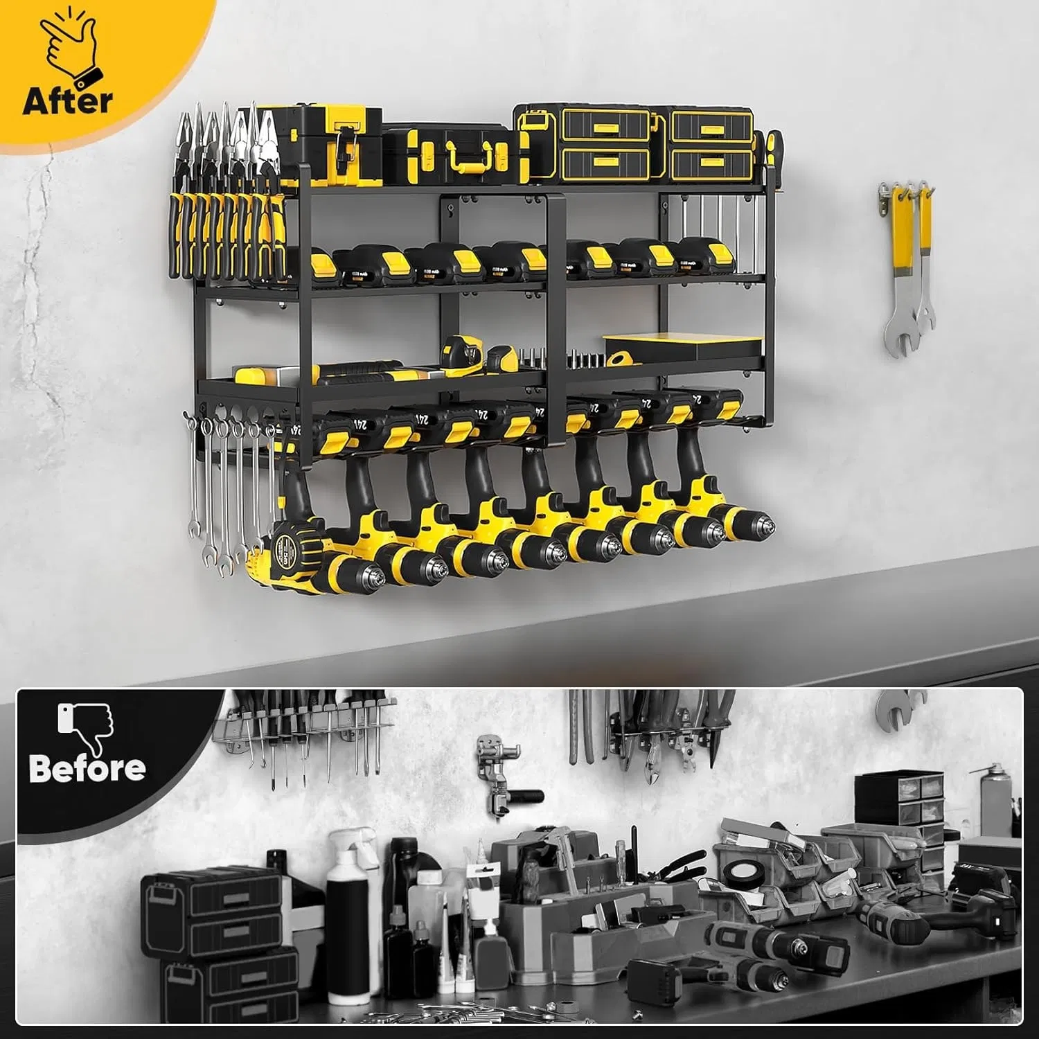 Storage Garage Organization Wall Mount Garden Tool Organizer Adjustable Heavy Duty Metal Hanging Hooks Yard Rack Hanger