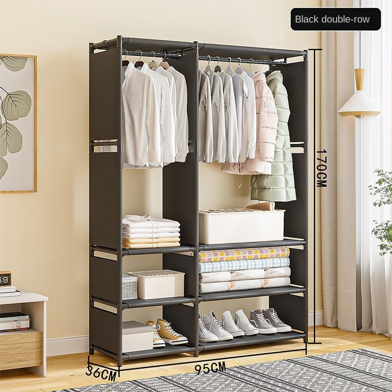 Storage Hanger Rack Floor Standing Cloth with Storage Shelves for Living Room