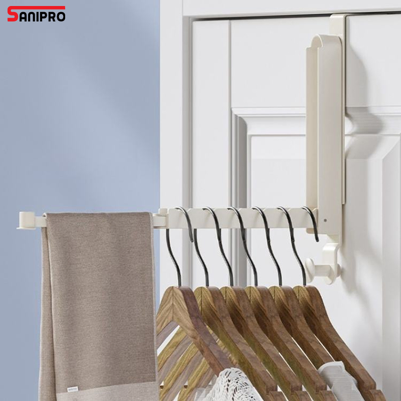 Sanipro Hot Sale Folding Clothes Drying Rack with Retractable Rod, Portable Over The Door Laundry Hanger for Clothes Towels