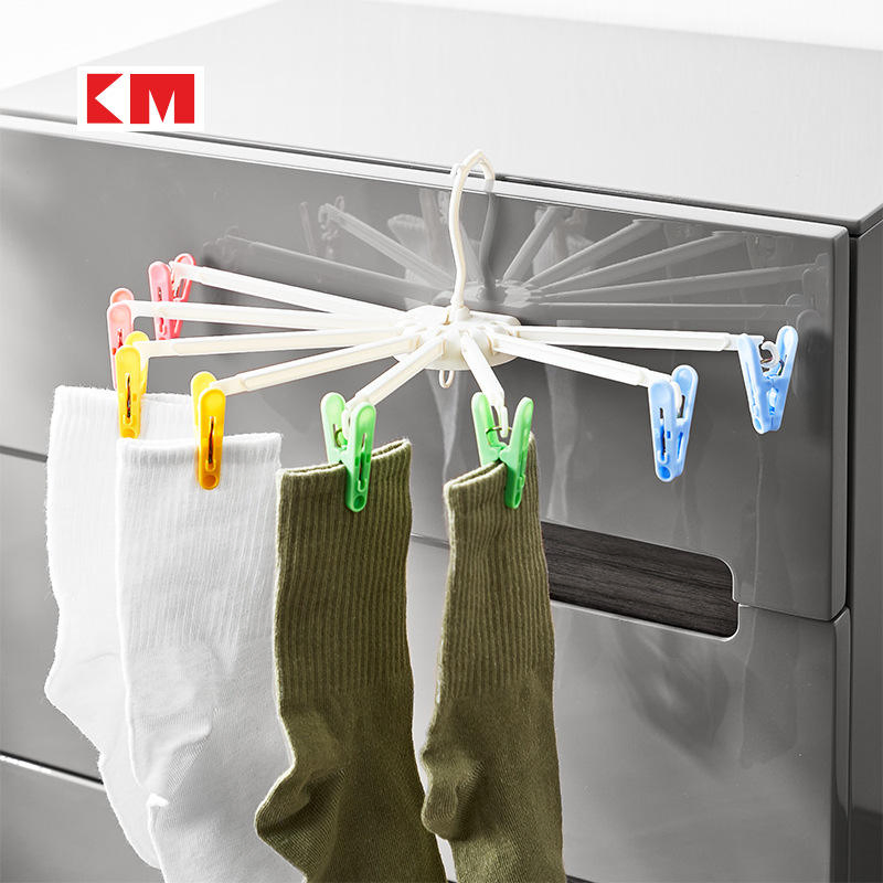 Km1133/5160 Colorful Clothespins Foldable Plastic Underwear Sock Drying Rack Portable Hanger