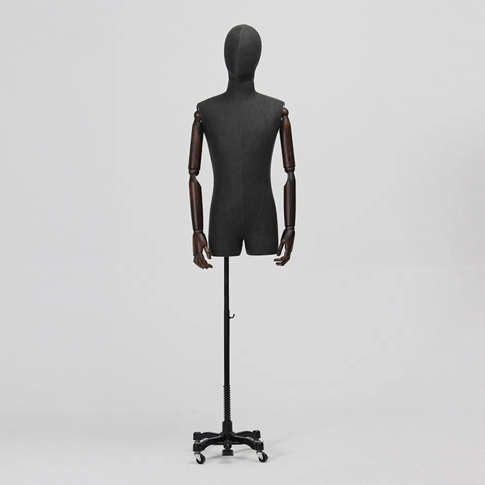 Fashionable Upper Body Mannequin in Matt/Glossy White/Black with Height Adjustable Stand and Wooden Arms Made of PP/PE/ABS/Fiberglass for Male Clothing Display