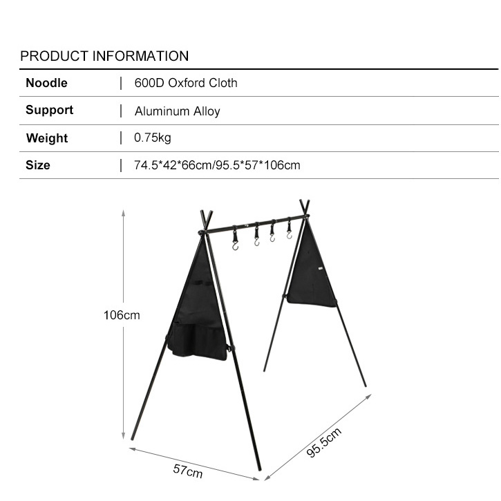 Outdoor Camping Bag Foldable Triangle Rack Portable Storage Light Stand Picnic Tableware Drying Practical Hanger