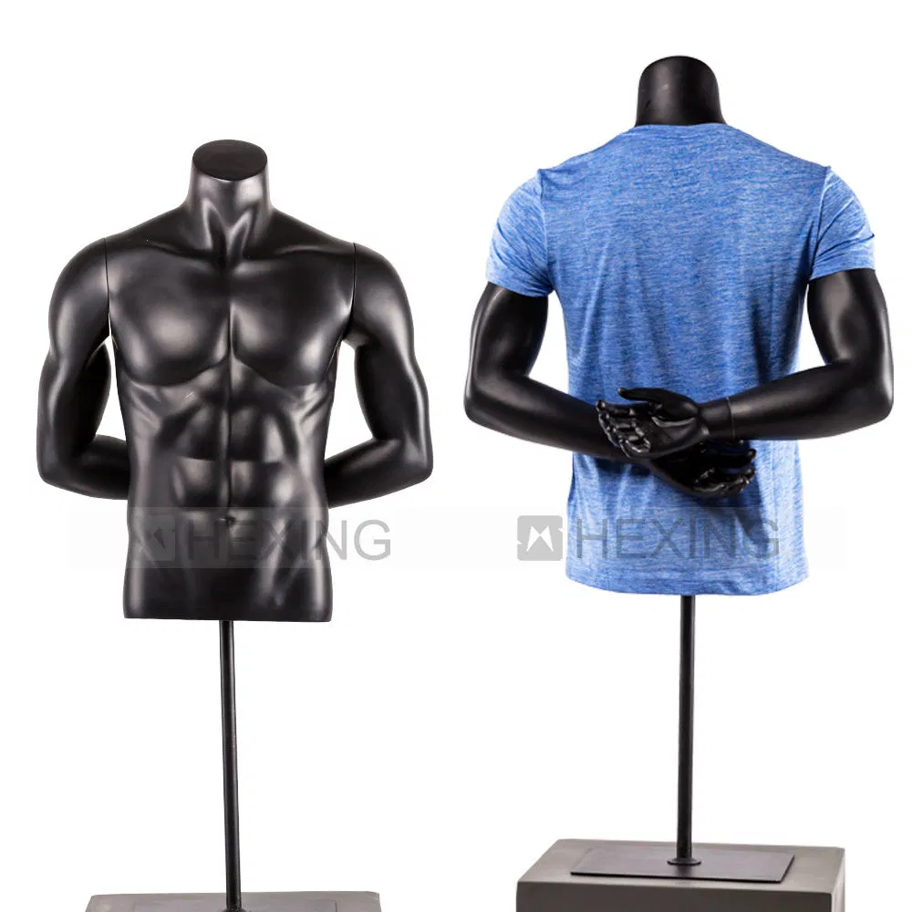Half-Body Muscular Man Mannequin Matte Black Torsomannequin Male