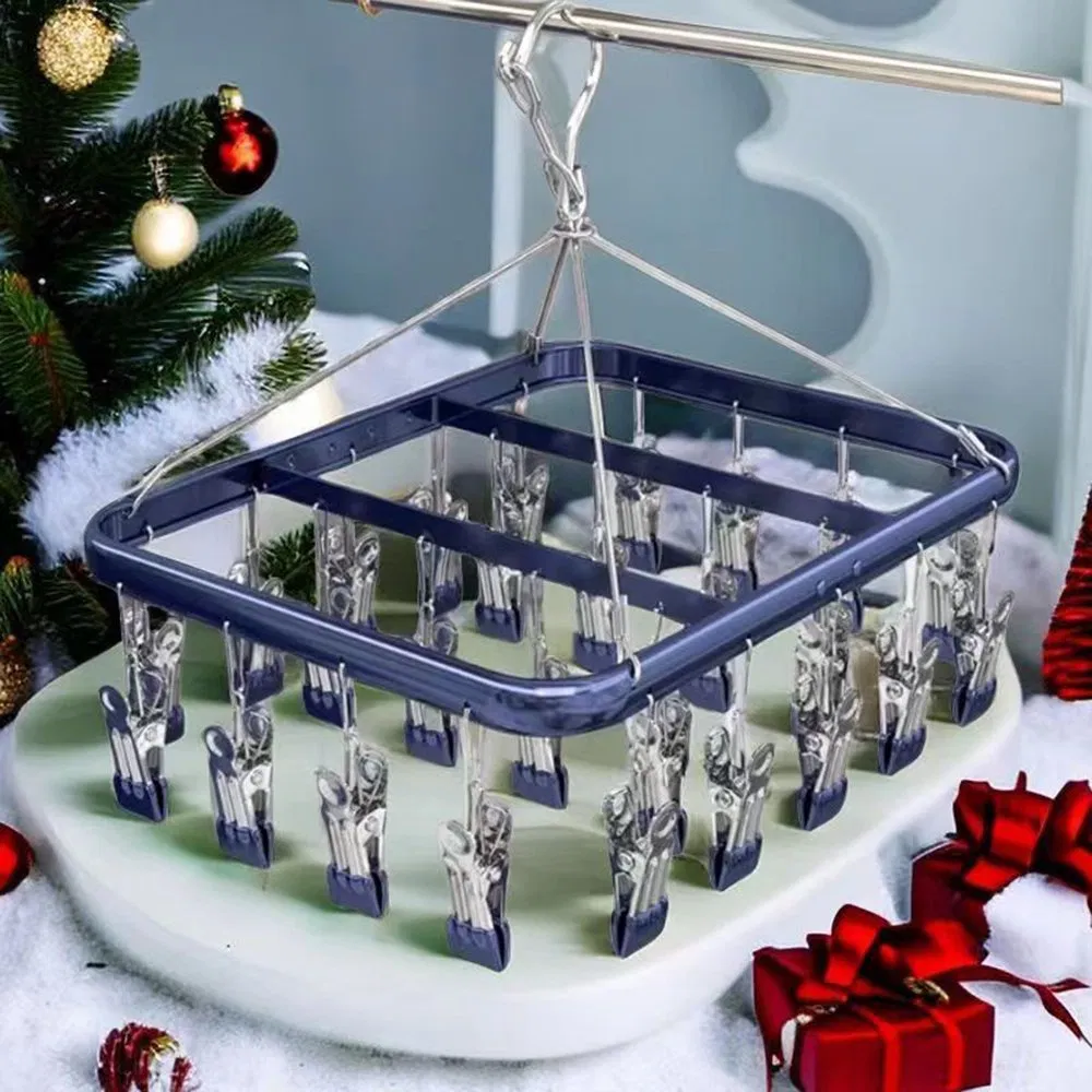 Fashion Boutique Sock Drying Rack in Blue/Rose Gold/Silver/Green with 360 Degrees Swivel and Adjustable Clips for Men/Female/Kids/Adult Shirt/Underwear/Hat