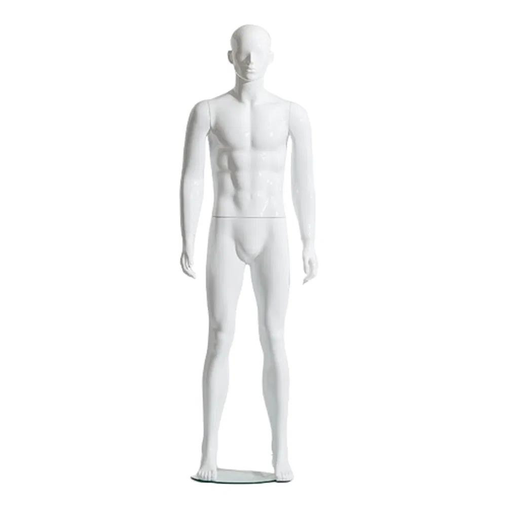 High End Full Body Standing Mannequin in Matt/Glossy White/Black with Realistic Face and Round Glass Base Made of PP/PE/ABS/Fiberglass for Male Clothes Display