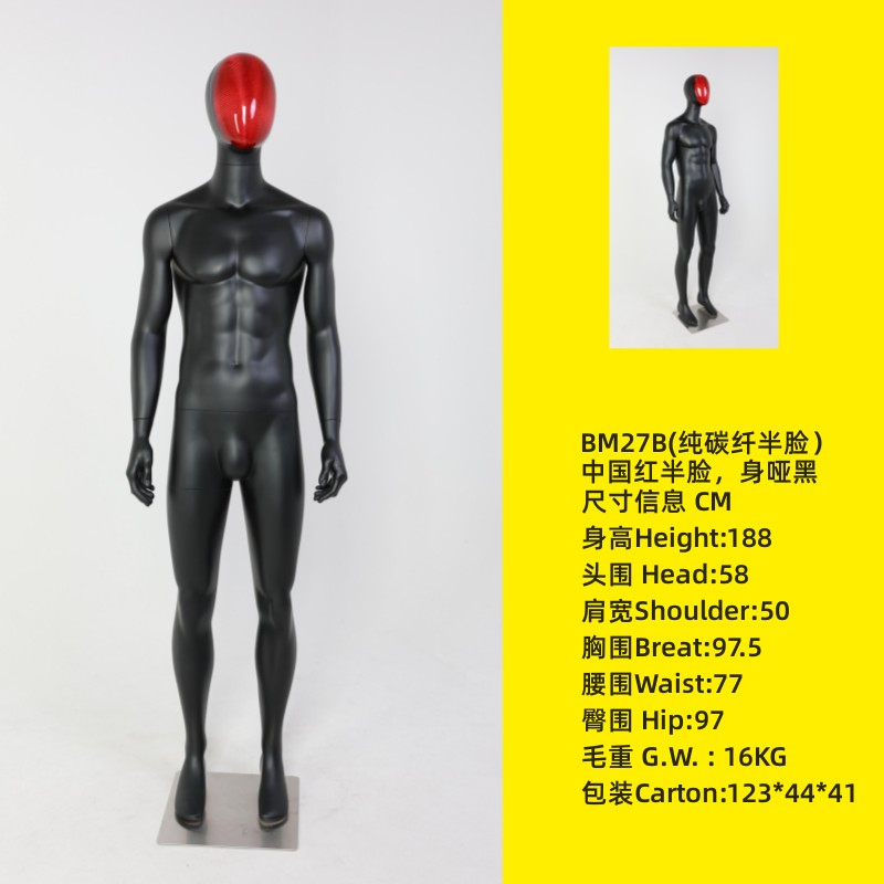 Men's Dummy Model Clothing Store Window Display Black Human Body Plastic Male Mannequin Full Body for Suit Coat Display