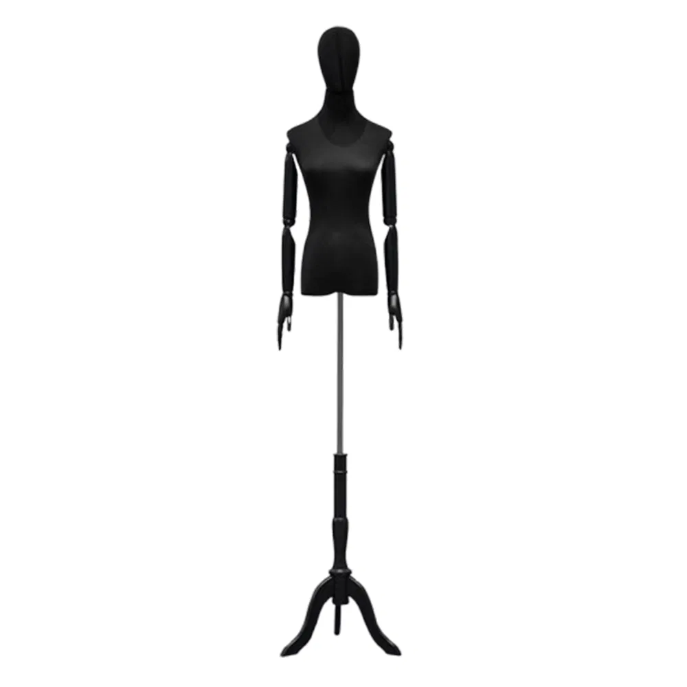 High Class Fabric Cover Half Body Mannequin in Matt/Glossy White/Black with Adjustable Height Bracket Base Made of PP/ABS/Fiber Glass for Female Clothes Display