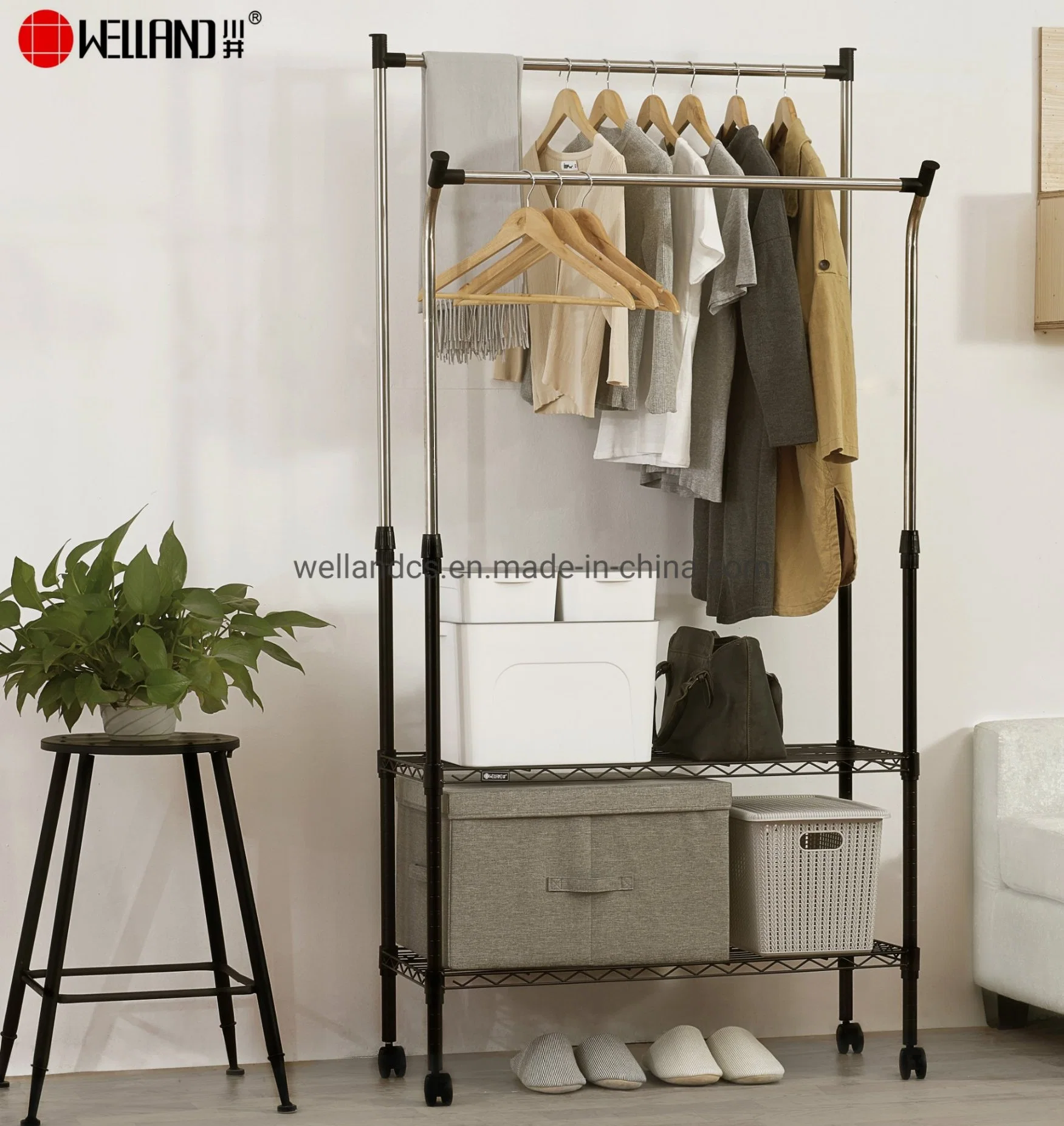 Collapsible Fancy Adjustable Double Rail Detachable Garment Clothes Display Apparel Rack for Boutiques