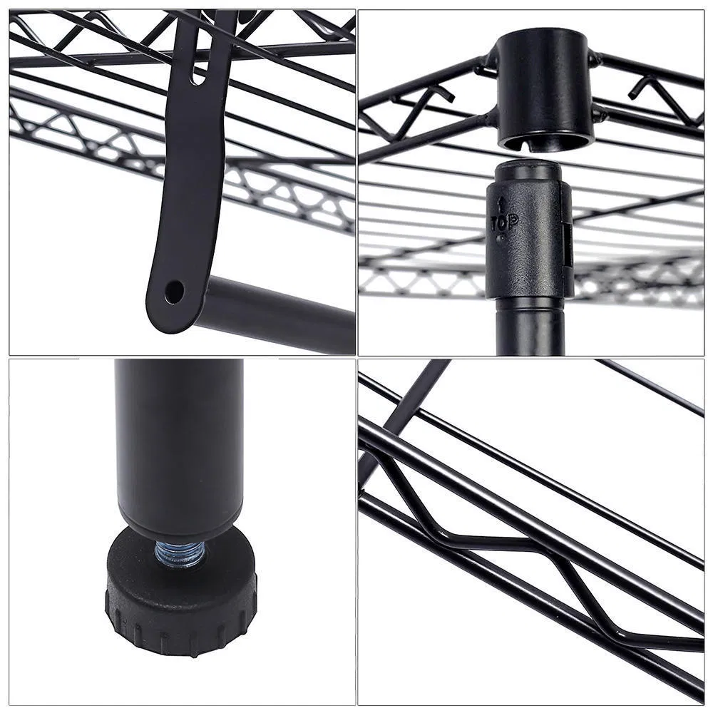 Movable Black Heavy Duty Steel Wire Shelving Garment Rack with Hanger Bar