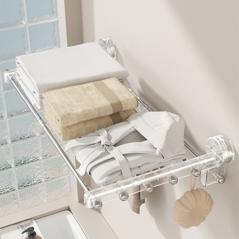 Sanipro Wall Mounted Bathroom Towel Rack Foldable Clothing Hanger No Punch Telescopic Clothes Drying Rod with Suction Cup