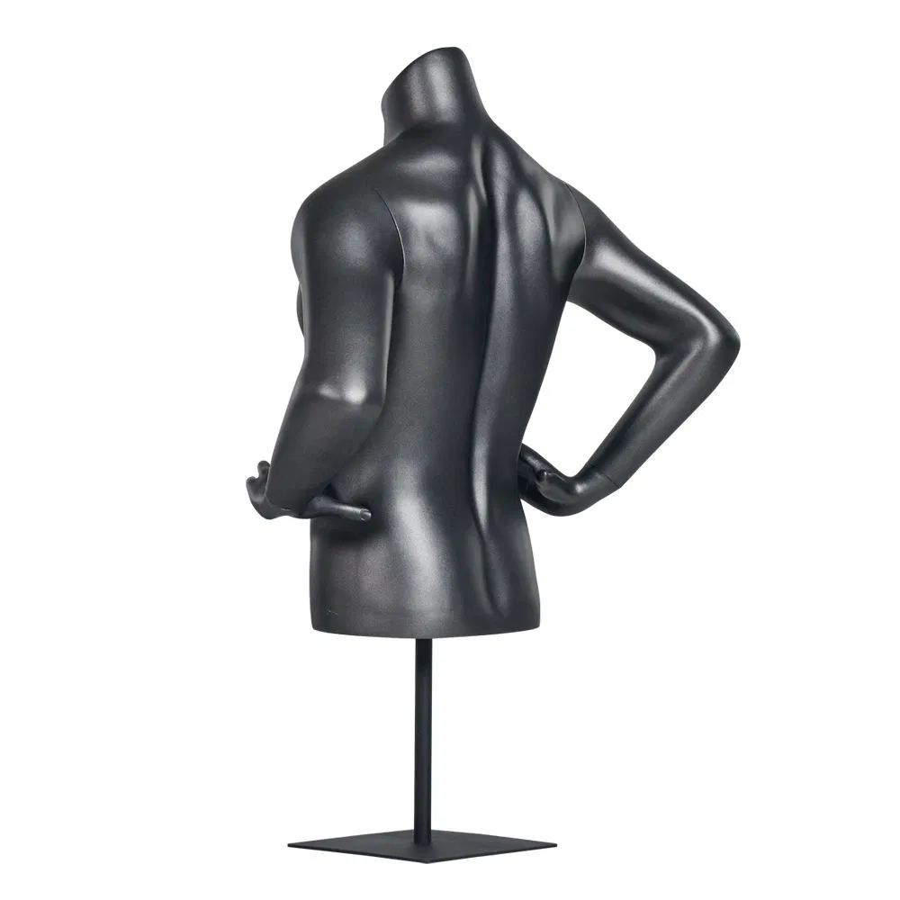 Black Fiberglass Wholesale Sporting Male Half Body Strong Mannequin Without Head