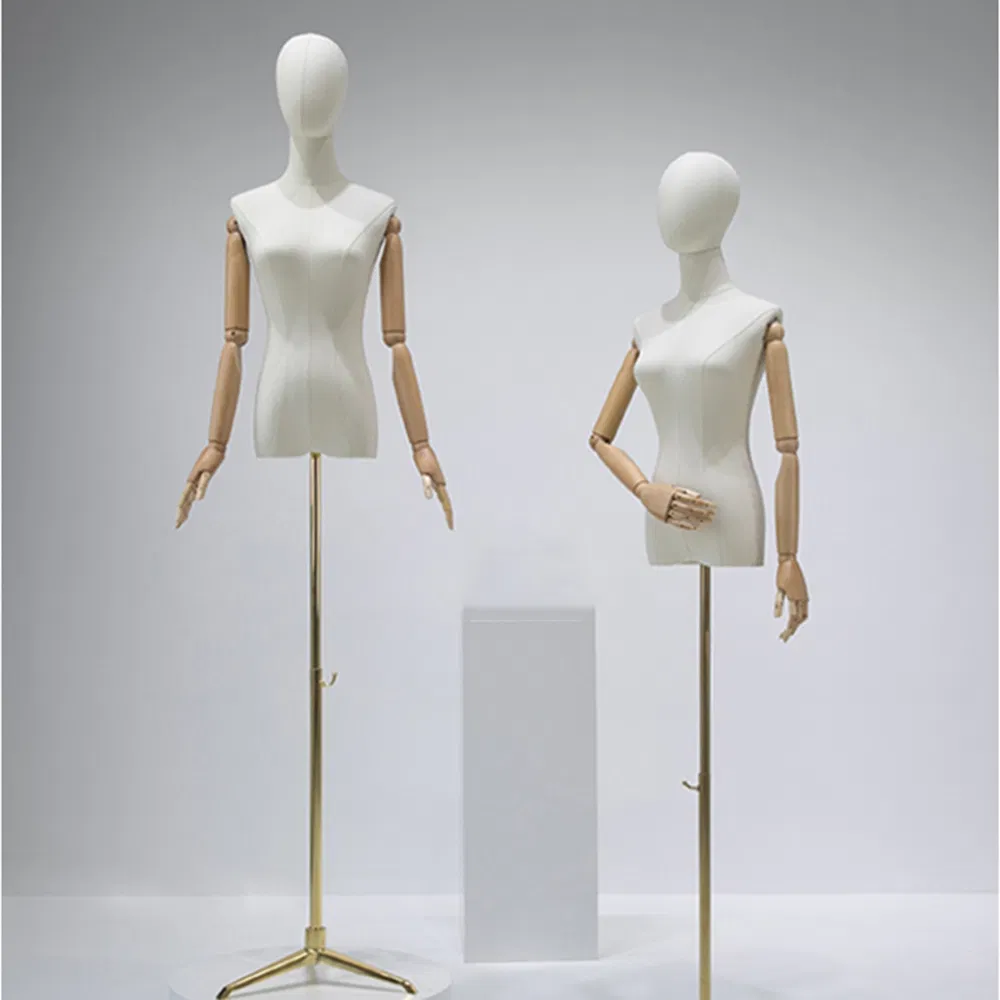 High Class Fabric Cover Half Body Mannequin in Matt/Glossy White/Black with Adjustable Height Bracket Base Made of PP/ABS/Fiber Glass for Female Clothes Display