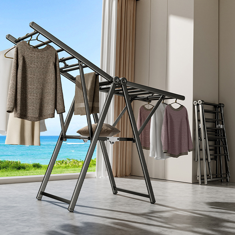 Sanipro Wholesale Metal Wing-Shaped Clothing Storage Drying Hanger Indoor Floor-Standing Foldable Clothes Hanging Rack