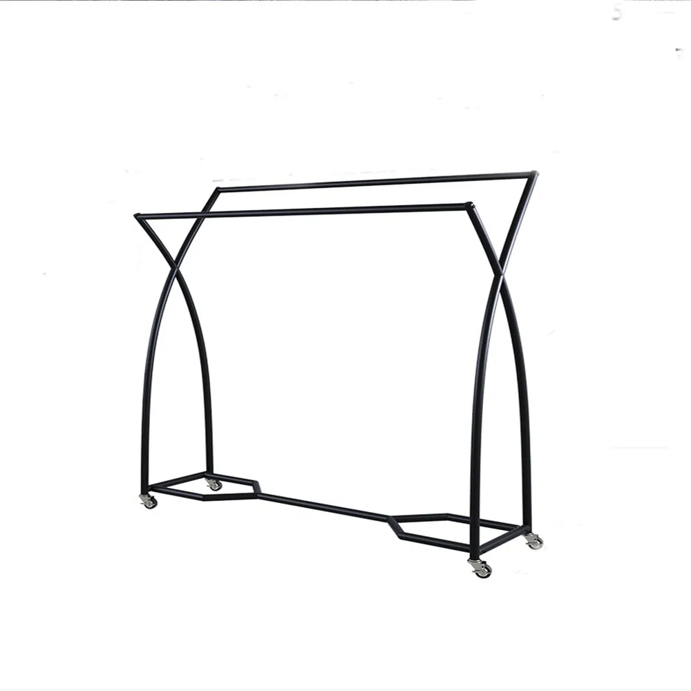 New Design Boutique X-Shape Double Pole Floor Movable Drying Racks in Black/White/Golden/Silver with Wheels Made of Iron for Garment Display
