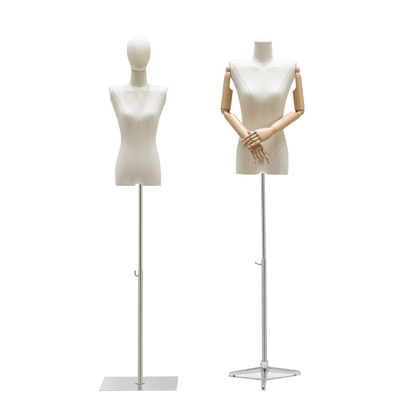 Adjustable Height Clothes Covered Half Body Female Mannequin