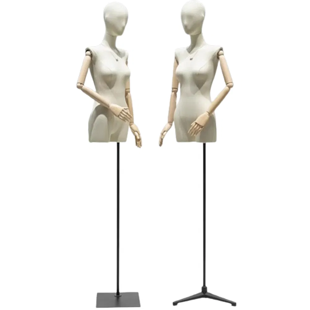 New Design Half Body Flat Shoulder Mannequin in Matt Black/White with Flexible Arms and Realistic Face Made of PP/PE/ABS/Fiberglass for Female Clothes Display