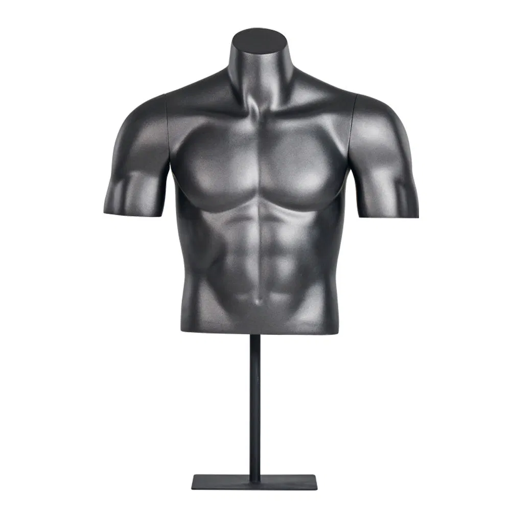 Headless Muscle Half Body Black Male Mannequin Upper Body with Stand