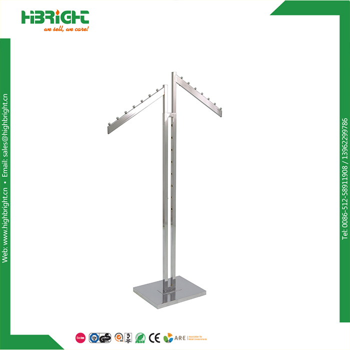 2 Way Straight and Slanted Arms Cloth Hanger Rack Clothes Display Rack Metal Retail Boutique Garment Clothing Display Rack