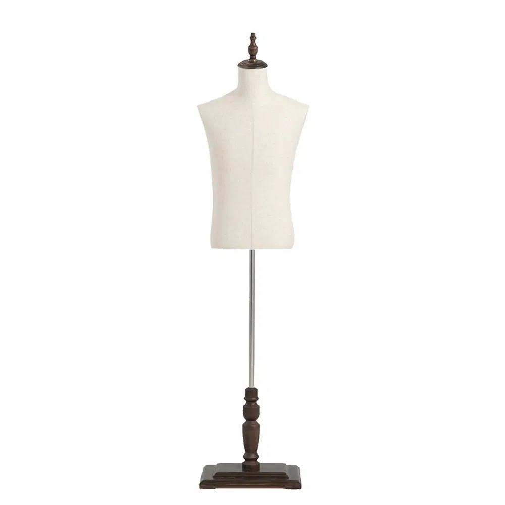 Popular Headless Half Body Mannequin in Matte White/Black with Wooden Arms and Adjustable Height Bracket Base Made of PP/PE/ABS/Fiberglass for Male Suit Display