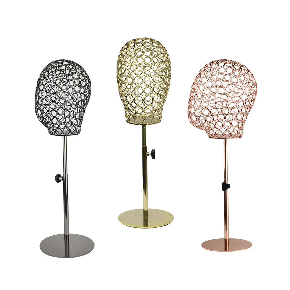 Luxury Unisex Metal Wire Head Mannequin in Glossy Rose Gold/Gold/Black/Silver with Round Adjustable Height Base Made of Plastic/Metal for Glasses/Caps Display