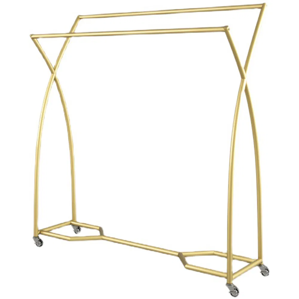 New Design Boutique X-Shape Double Pole Floor Movable Drying Racks in Black/White/Golden/Silver with Wheels Made of Iron for Garment Display