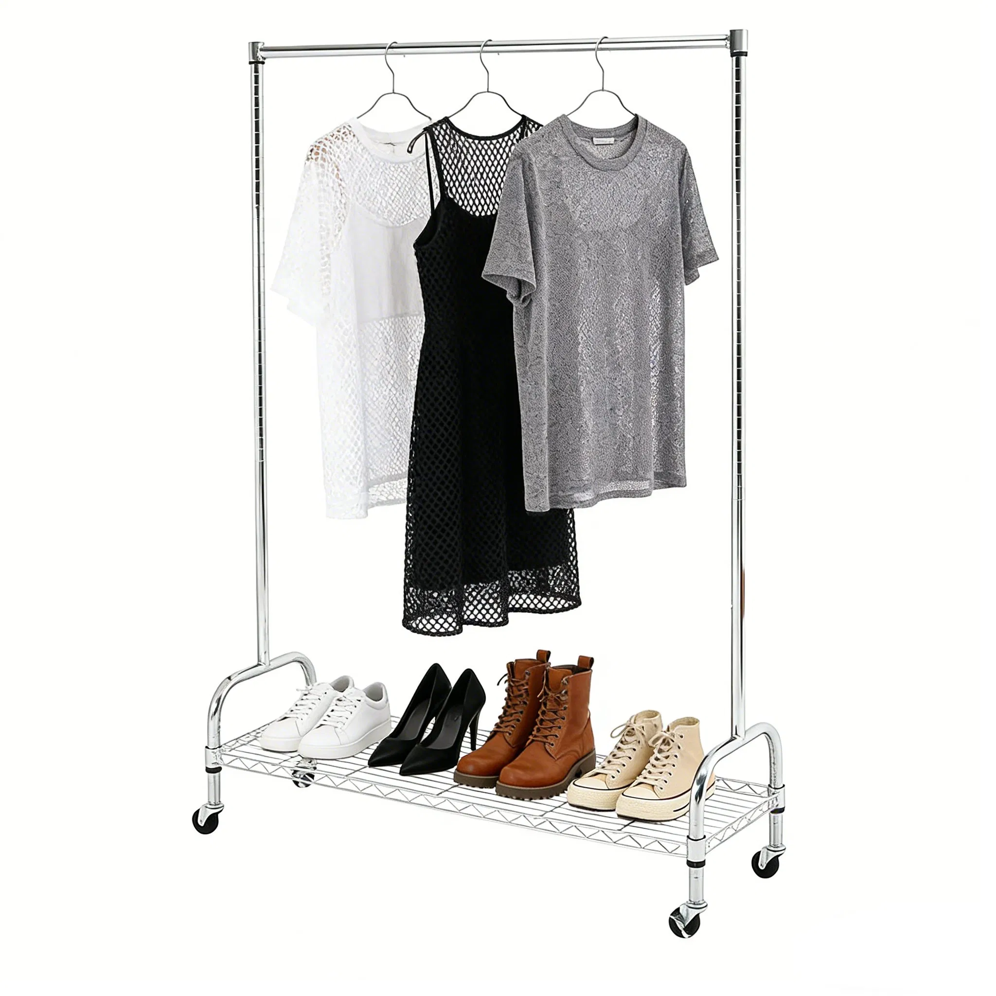 Wholesale Floor Standing Garment Shoes Metal Hangers Bedroom Clothes Coat Racks with Shelves for Apartment