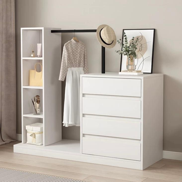 Modern Wooden Standing Hanger Clothes Display Coat Rack Drawers Storage Dressing Rack