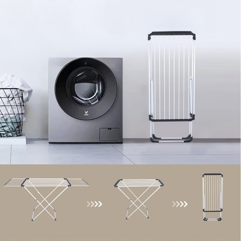 Sanipro Foldable Floor-Standing Iron Clothing Hanger Adjustable Retractable Clothes Drying Rack for Balcony Bedroom