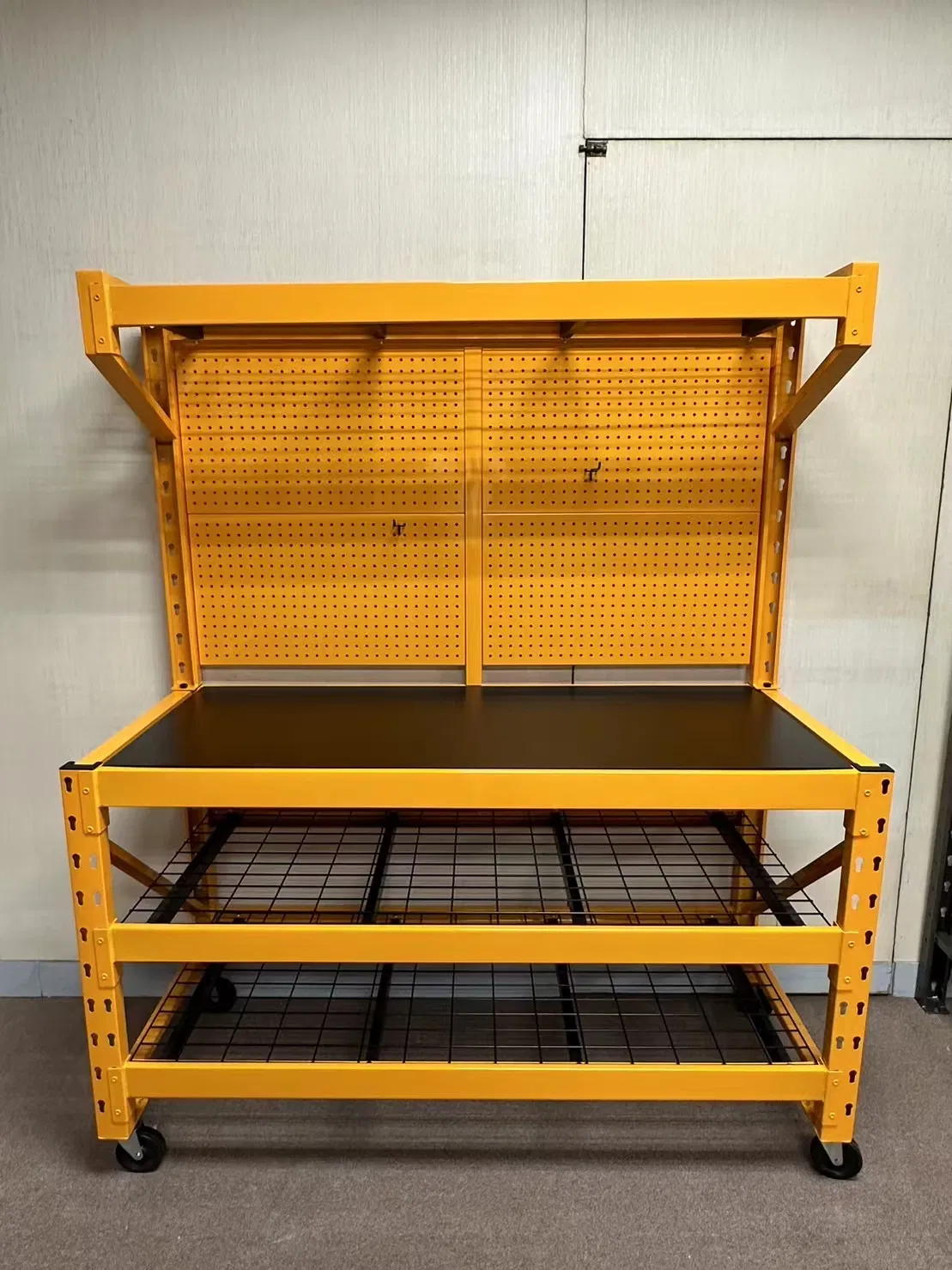 Heavy Duty Power Tool Organizer Workbench, Cordless Drill Hanger Storage Rack, Battery Tools Holder with Charging Station Shelf for Garage Organization