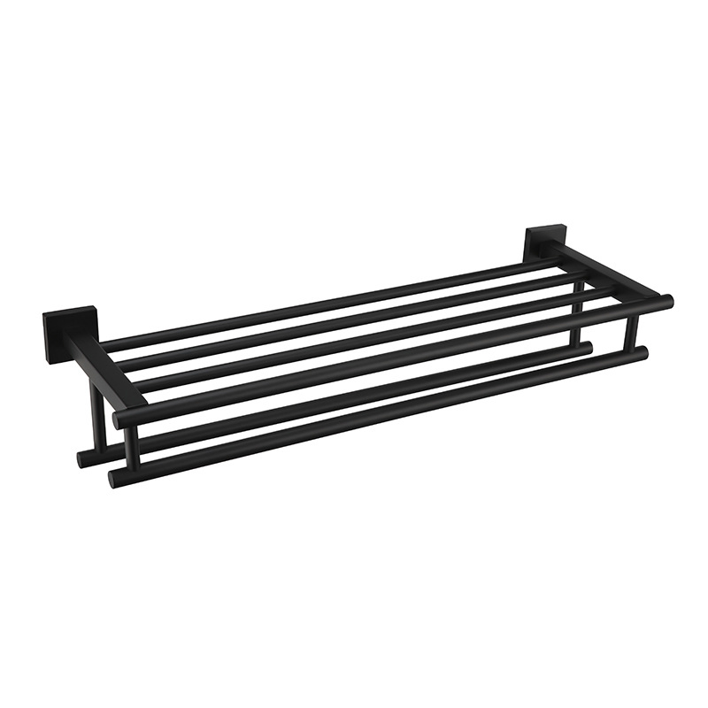 Bathroom Aluminum Towel Rack Black Shelf Bathroom Towel Bar Wall-Mounted Storage Rack Hanger