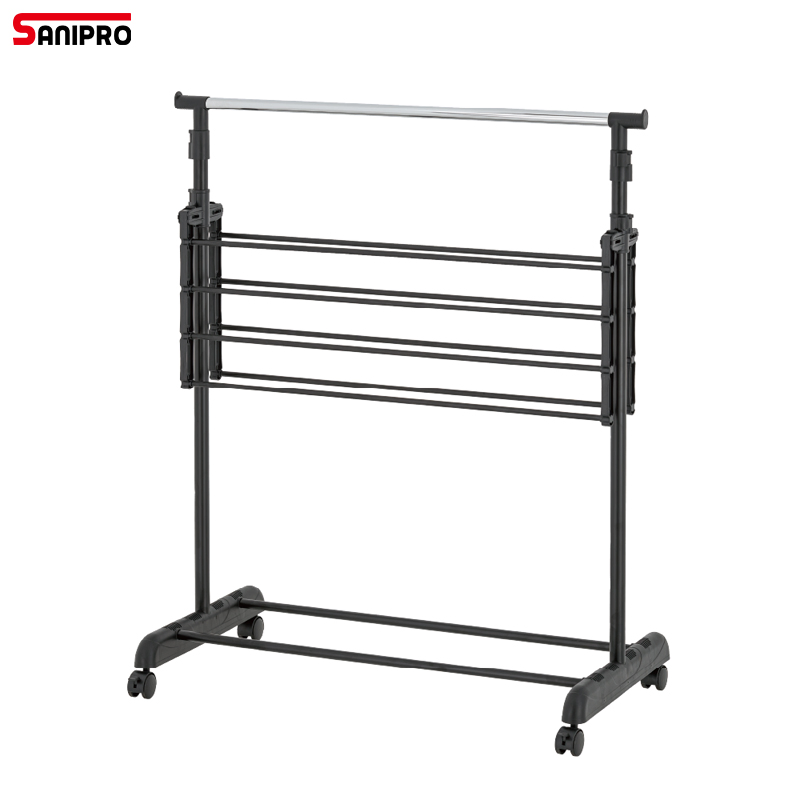 Sanipro Modern Single Pole Metal Clothing Hanger Freestanding Three-Tier Extendable Foldable Clothes Drying Rack