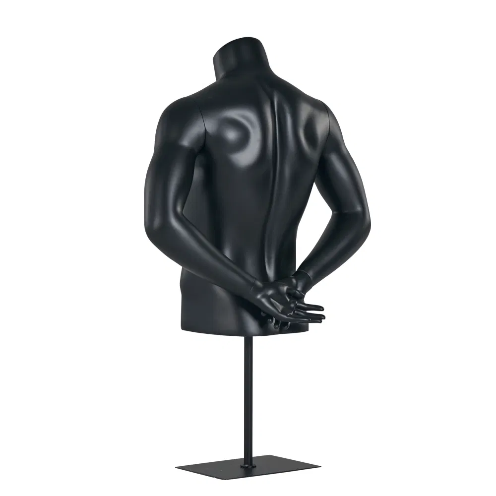 Headless Black Male Upper Half Body Mannequin for T-Shirts Display