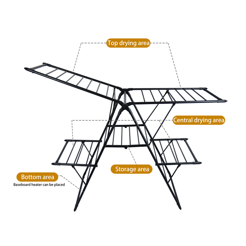 Sanipro Home Heavy Duty Metal Clothes Hangers Clothing Airer Dryer Folding Laundry Drying Rack with Height-Adjustable Wings