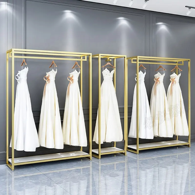 Hot Customized Metal Modern Wedding Dress Hanger Long Clothes Rack for Retail Store Display for Garment Shops Clothing Retailers