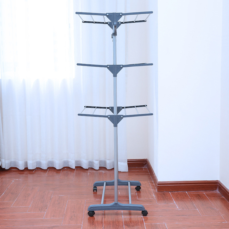 Sanipro Bedroom Movable Floor Standing Coat Children's Clothing Drying Rack, Foldable 4 Tier Clothes Rack Laundry Hanger
