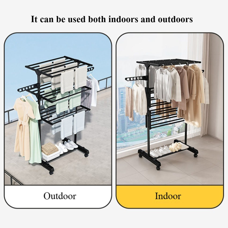 Sanipro Airfoil Multi Layer Movable Baby Clothes Drying Hanger Foldable Towel Rack Garments Hanging Rack with Wheels