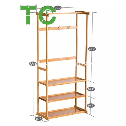 Bamboo Clothing Rack 3 Tier Storage Shelves Clothes Hanging Rack Bamboo Garment Rack Wooden Clothes Hanger Rack
