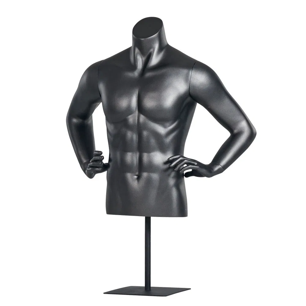 Black Fiberglass Wholesale Sporting Male Half Body Strong Mannequin Without Head