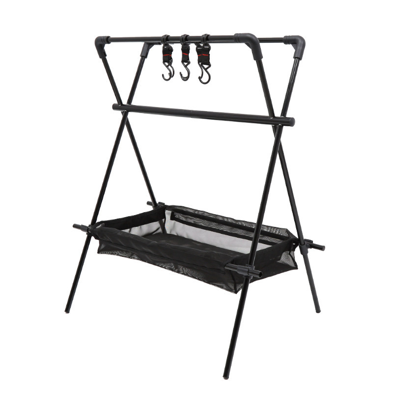Outdoor Camping Portable Hanger Folding Tripod Barbecue Tools Large Storage Rack