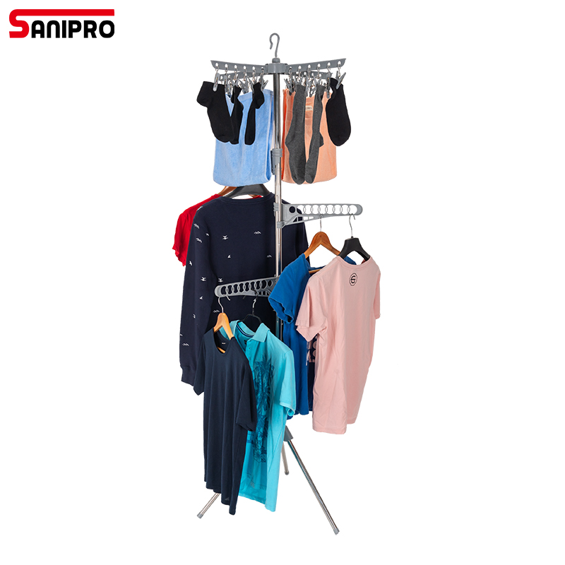 Sanipro Wholesale 3 Tiers Clothes Drying Racks Telescopic Height Laundry Towel Airer Dryer Floor Standing Clothing Hanger