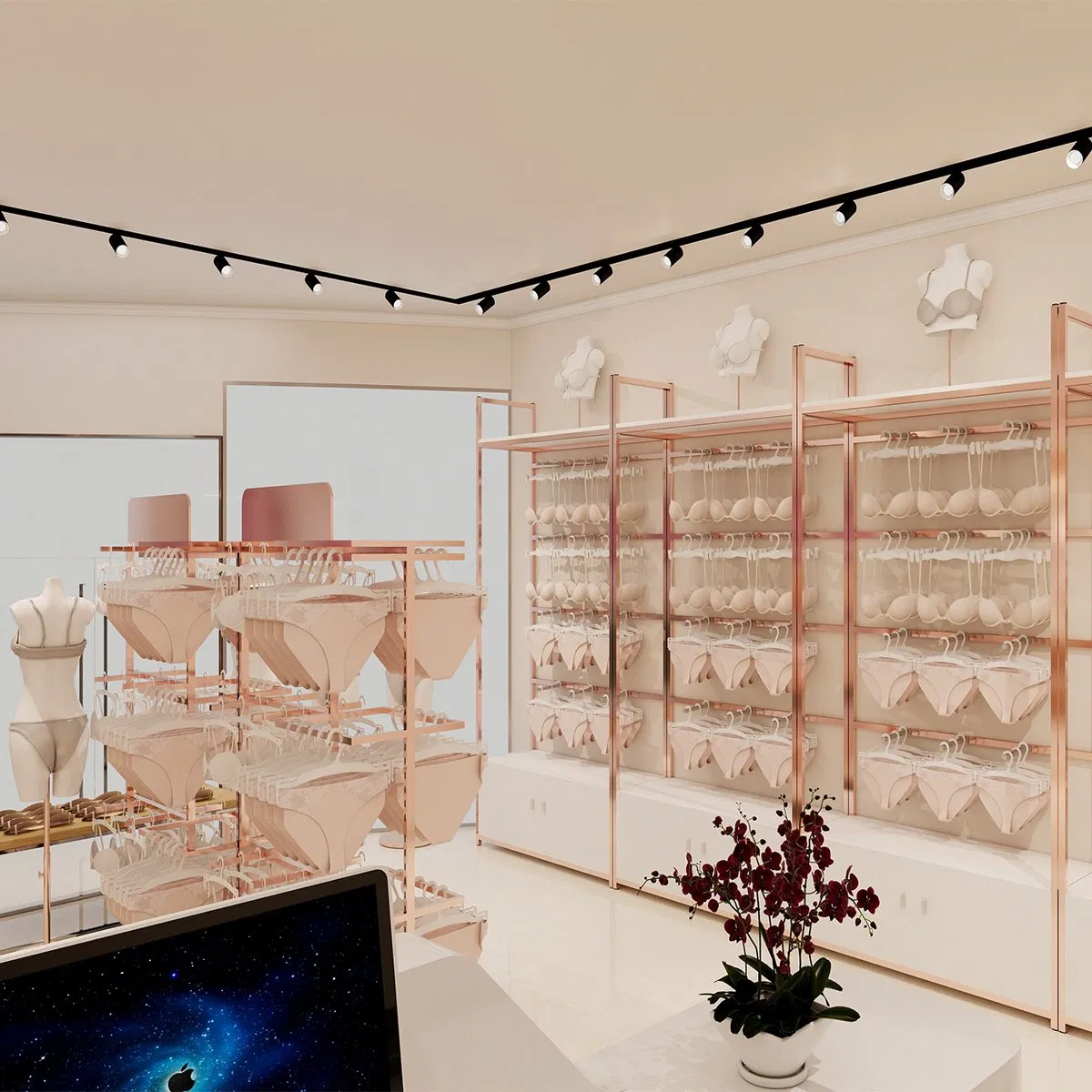 Factory Custom Underwear Lingerie Retail Store Display Hanger Bra and Panty Display Rack Furniture Gold
