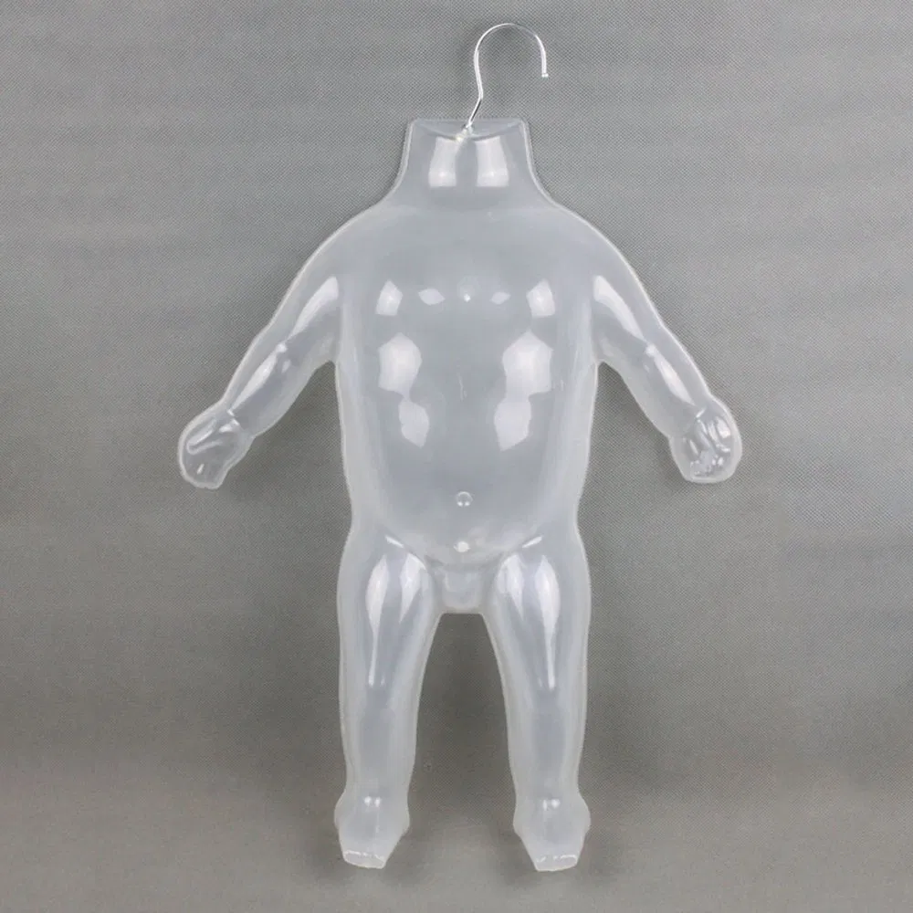 Factory Wholesale Hanging Headless Mannequin Slice in Glossy/Matt Transparent/White/Black with Metal Hanger Hook Made of PP/PE/ABS for Children Garment Display