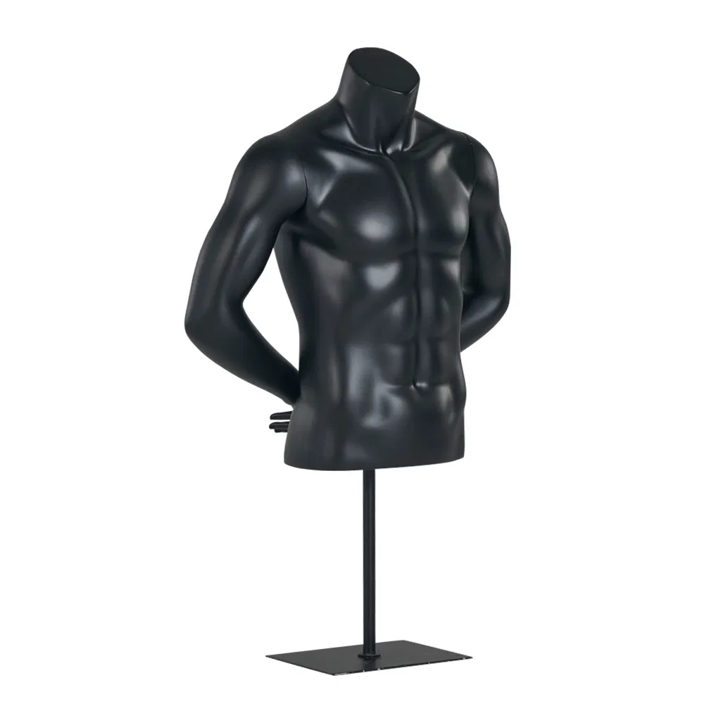 Headless Black Male Upper Half Body Mannequin for T-Shirts Display